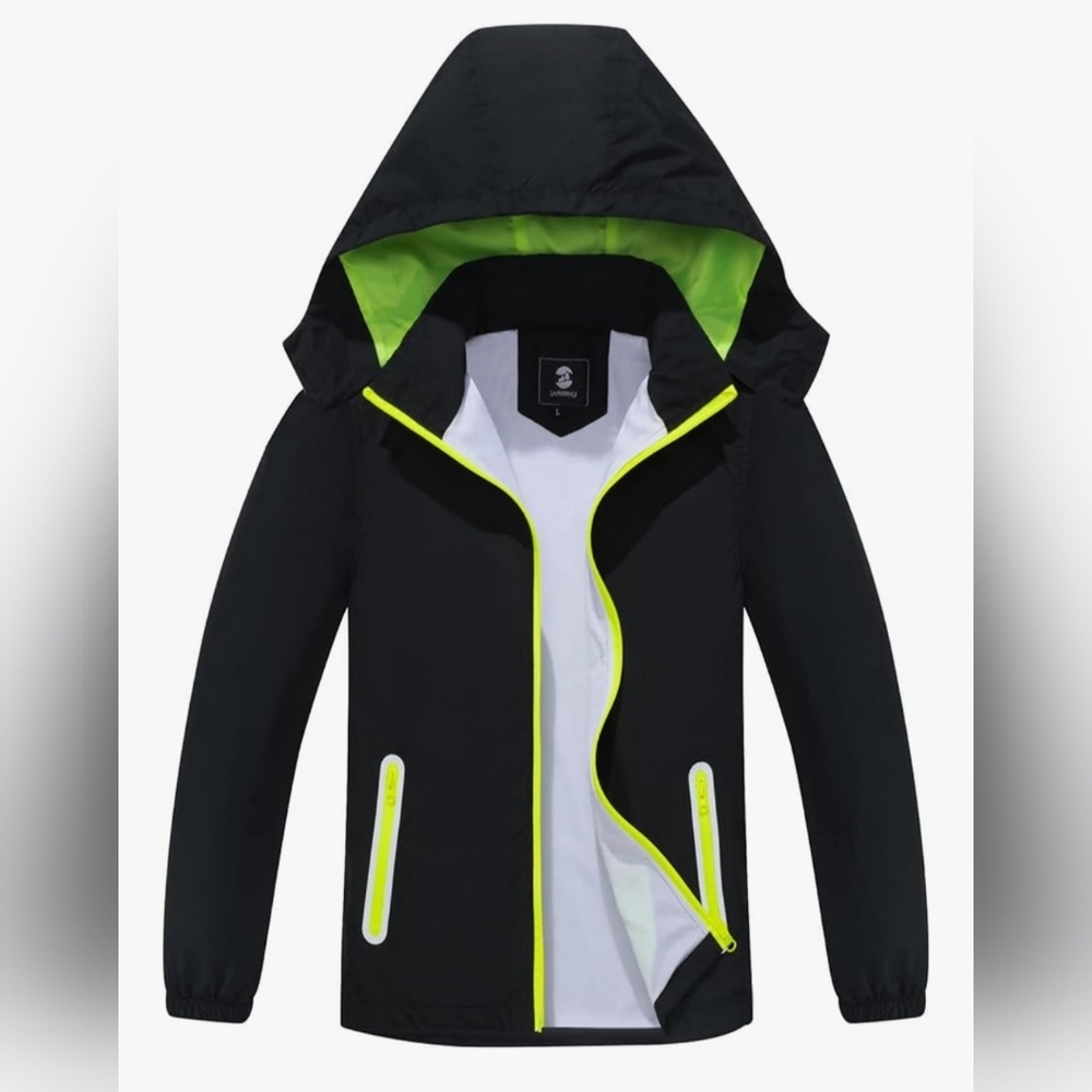 Kids Rain Jacket Waterproof Raincoat Mesh Lined Coat with Removable Hood 5-6